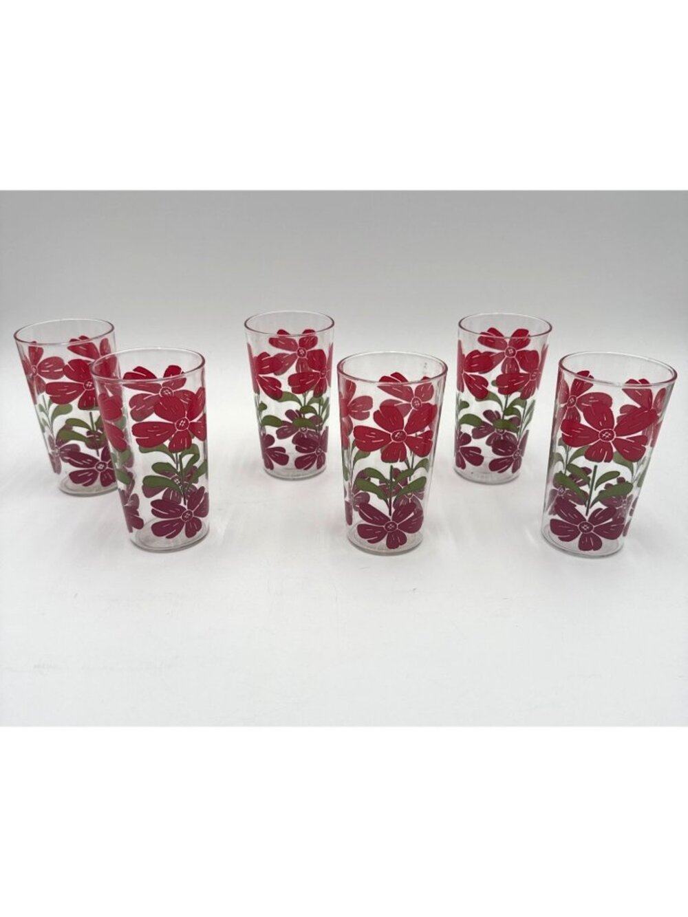 Vintage MCM Hibiscus Flower Mini Tumbler Juice Glasses Set of 6 4.5" Tall